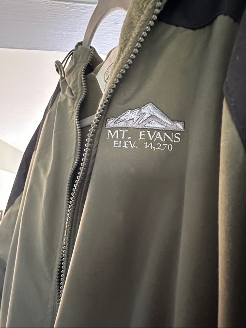 Mt. Evans Olive Green Fleece Lined Jacket with Mountain Embroidery